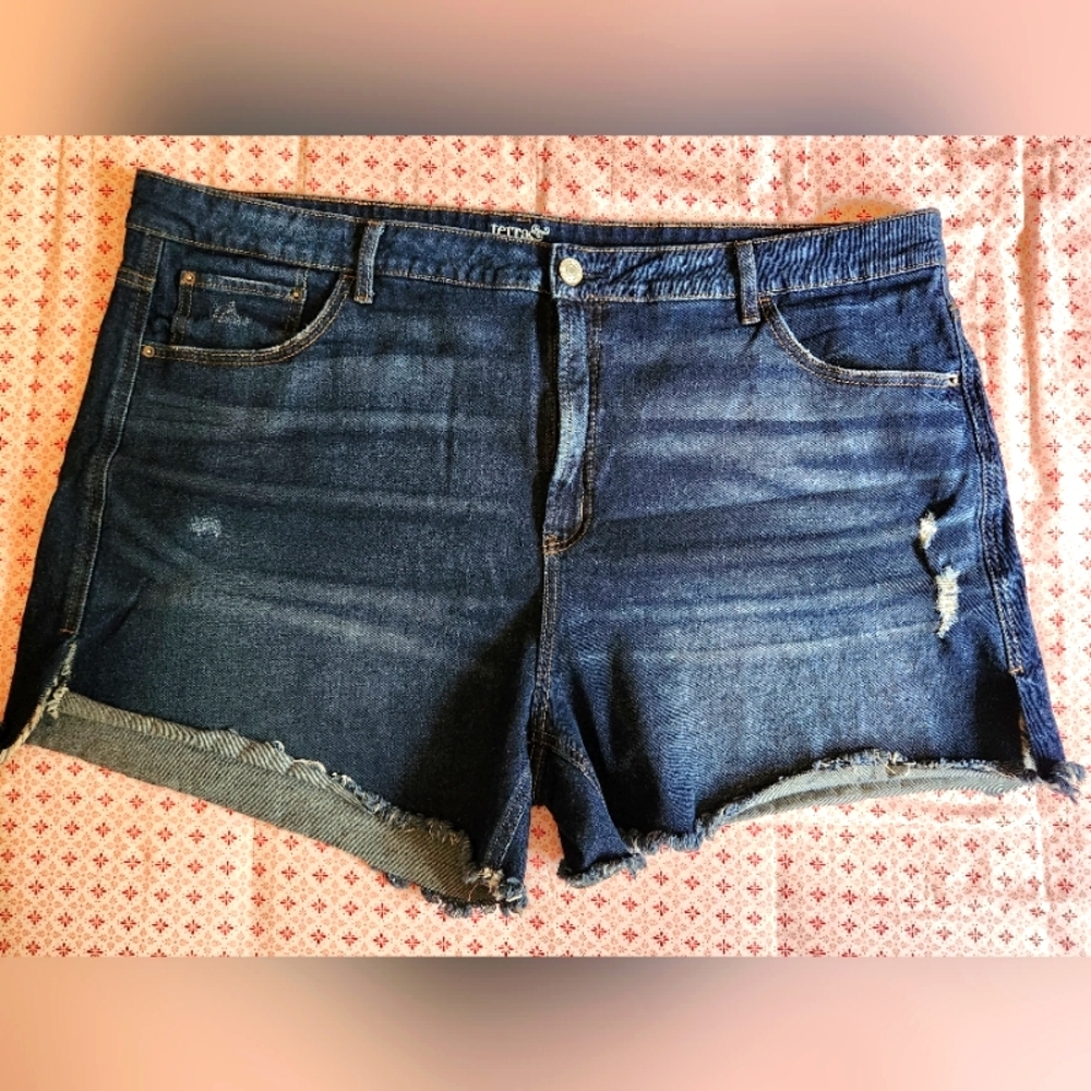 Terra & Sky brand size 22W blue jean factory distressed shorts